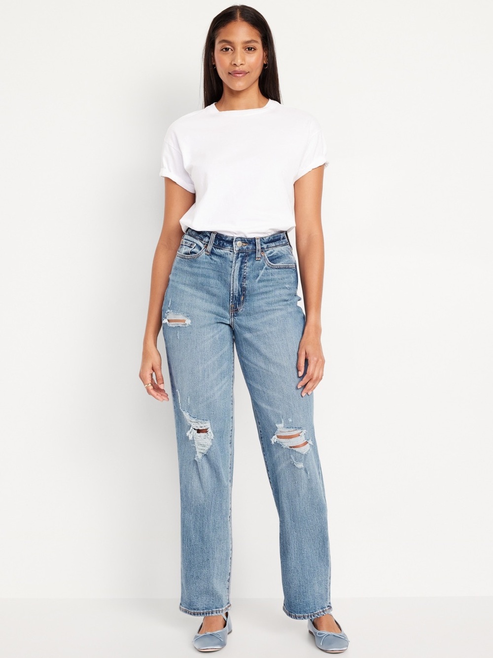 Old Navy Light Blue Sky-High Wide Leg Distressed Jeans